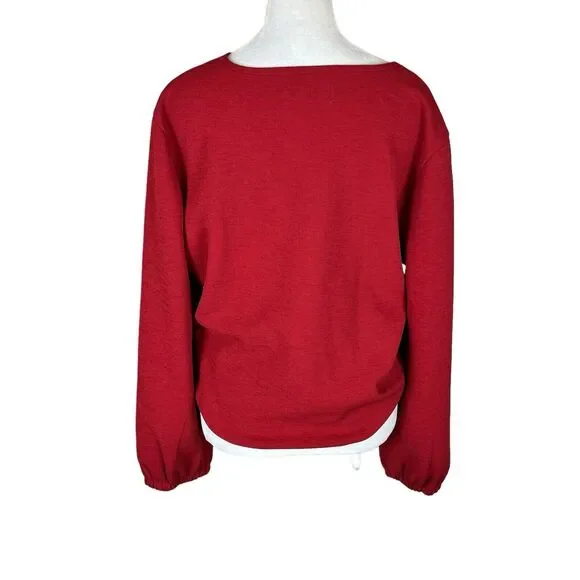 Madewell Texture & Thread Red Wrap Surplice Tie Front Crepe Blouse Top Size L - Picture 4 of 6